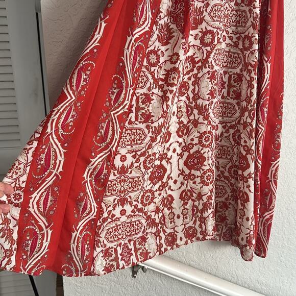 Max Studio Handkerchief Halter Dress Orange Aztec Swing Fall Cowgirl Resortwear - Picture 4 of 7